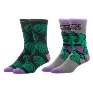 Incredible Hulk 2 Pairs of Men's Crew Socks Classic Avengers Fist Marvel Comics